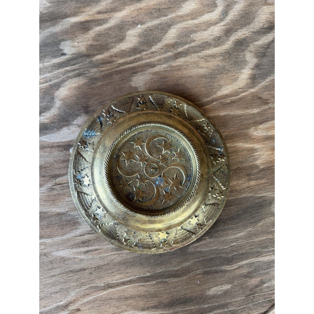 Vintage Brass Round Flat Candle Holder Christmas Trees And Stars